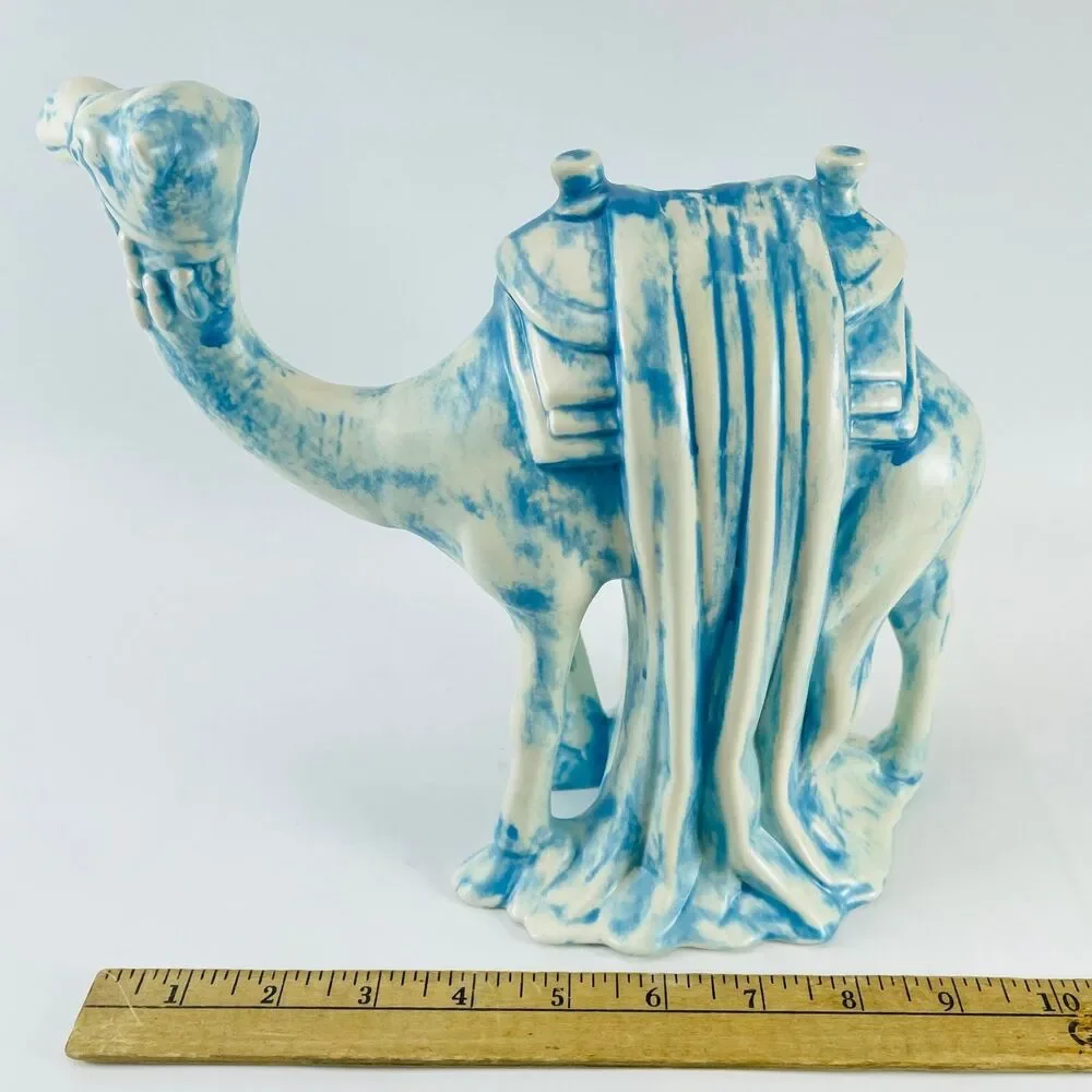 Holland Ceramic Nativity Camel Figurine 9in Blue White Vintage 1970s Creche